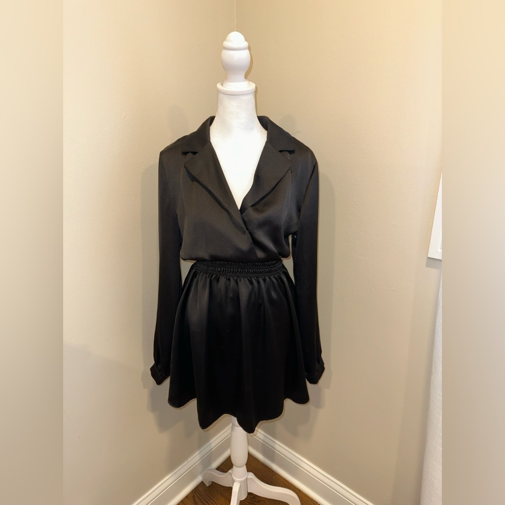 Steve Madden Black Pleated Wrap Mini Dress